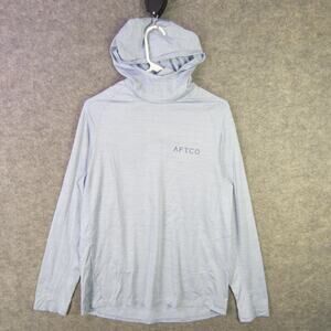 AFTCO Shirt Mens Small Light Blue Hooded Long Sleeve AFTECH Performance Fishing